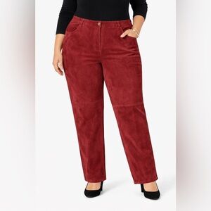 MetroStyle Dark Red 100% Leather Straight Leg Pants Fully Lined Size 18